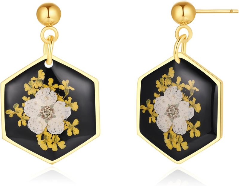AUNTESIGN Store Forget-Me-Not and Queen Anne's Lace Pressed Wildflower Earrings | Pressed Flower Earrings | Handmade Drop and Dangle Earrings | Gift for Woman - Image 1